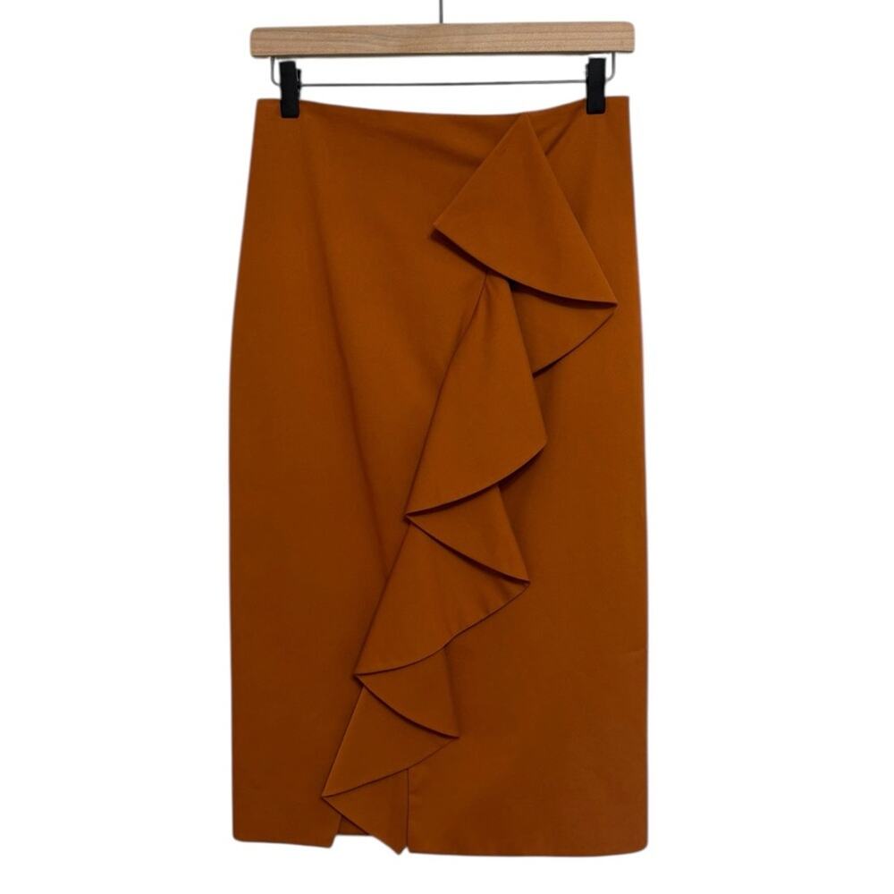 NWT Ted Baker London Ruffle Detail Pencil Skirt in Burnt Orange - Size 2 (US 6)